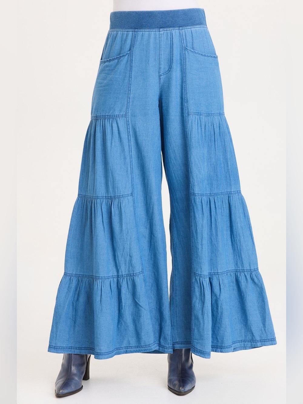 DUGAN MOCK-DENIM SIDE TIERED WIDE LEG PANT